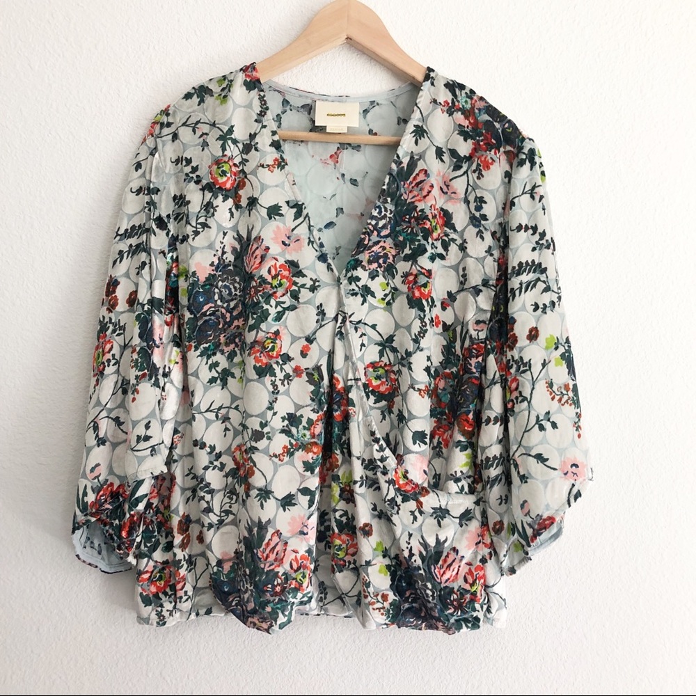 ANTHROPOLOGIE MAEVE VELVET FLORAL WRAP TOP - Picture 2 of 4